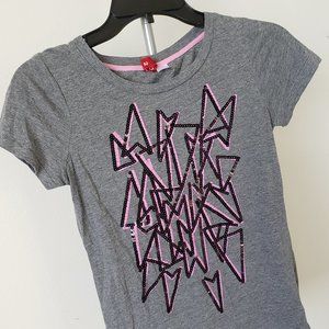 H&M Gray Tshirt with Pink Black Sequins size 2